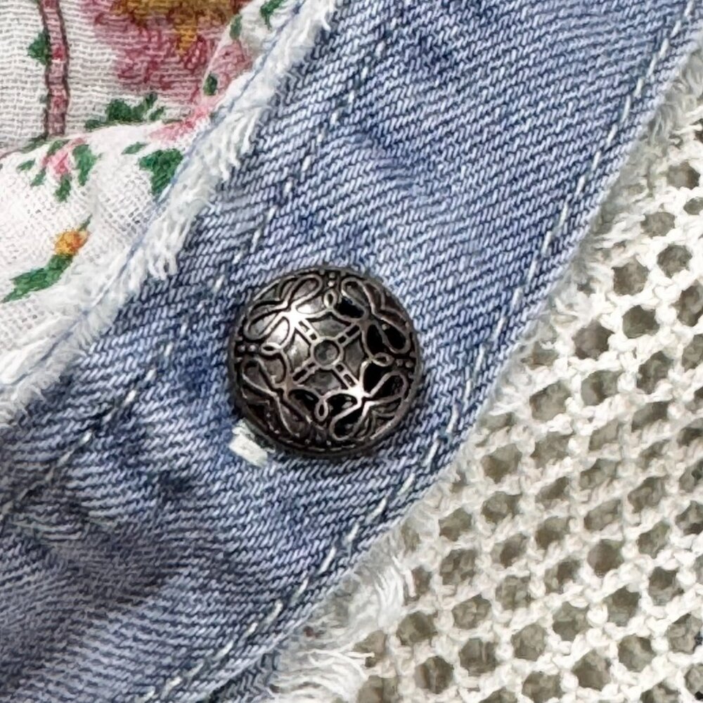 POL Patchwork Denim Jacket Shacket SZ L Blue Flor… - image 13